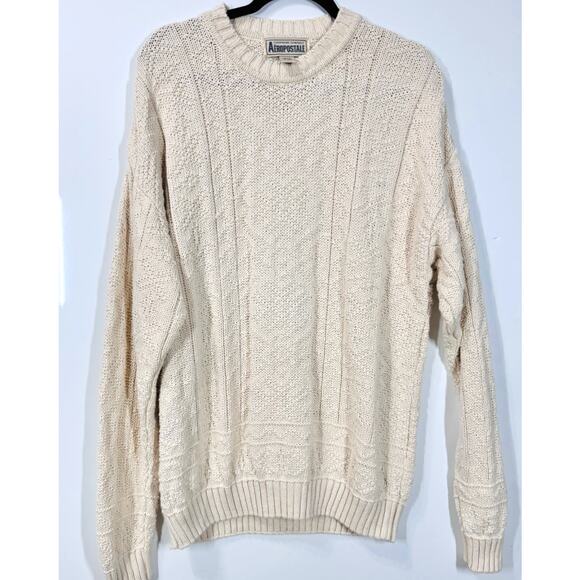 Aeropostale VTG Chunky Knit Sweater Cream Relaxed Casual Preppy Men's Size Large - Picture 6 of 8